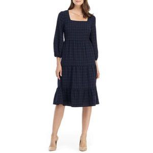 Gal Meets Glam Brynn Windowpane Dress Navy Blue